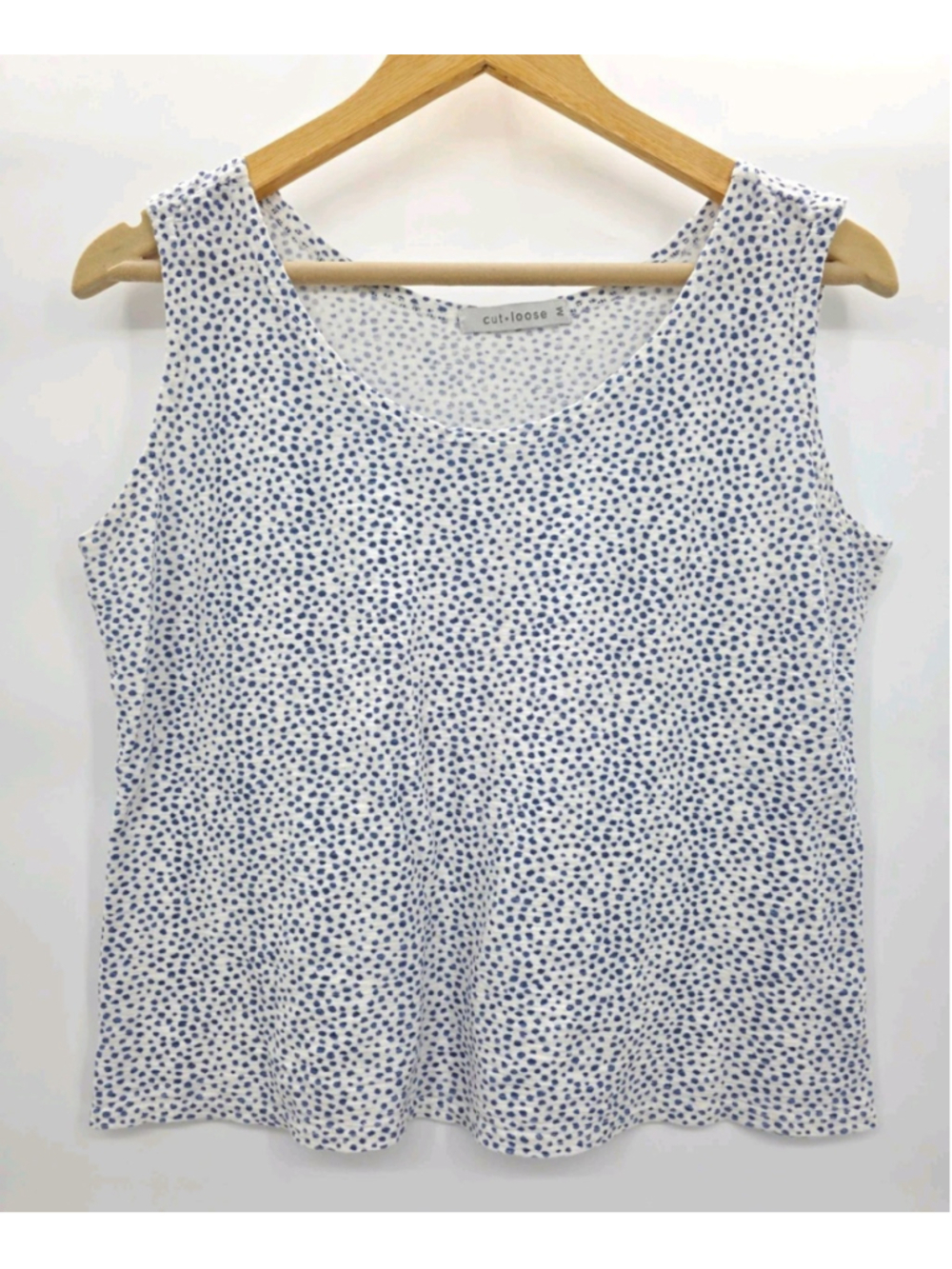 Vintage Cut Loose M Made in USA Cotton Linen Blue White Dotted Top Boho
